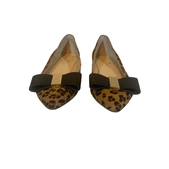 Kate Spade Cheetah Calf Hair Pointed Bow Flats 5M - Picture 4 of 8